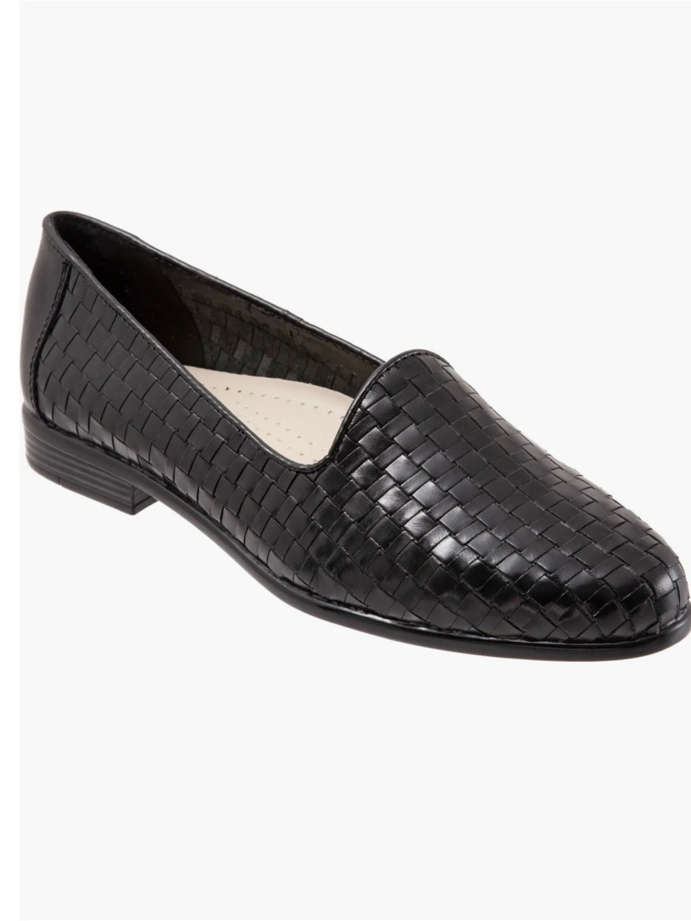 Trotters LIZ Black Leather Woven Slip On Low Heel Loafers